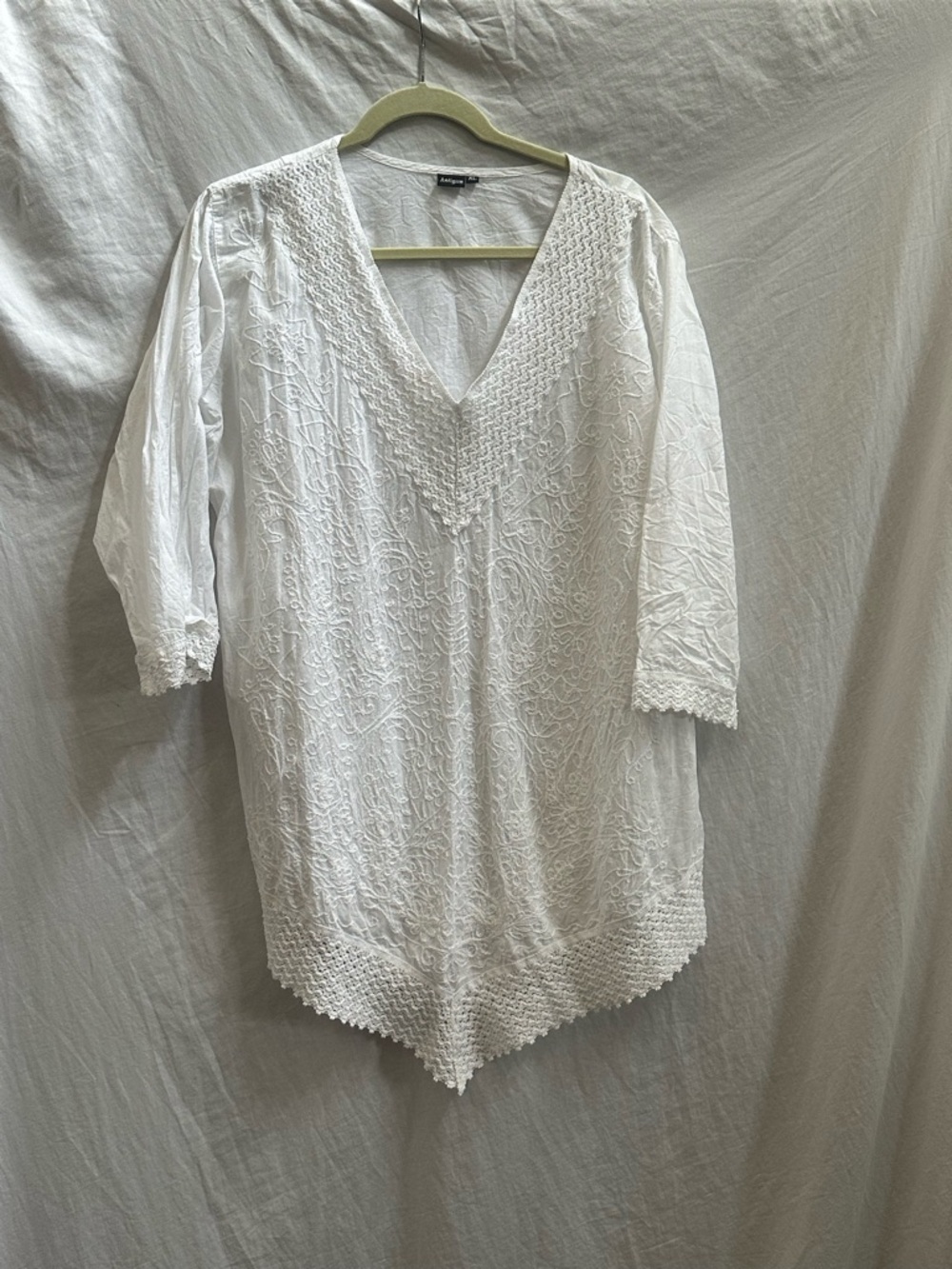 Antigua White Embroidered V-Neck Tunic Top